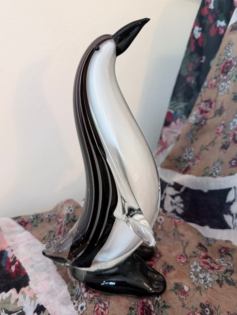 Hand Blown Glass Penguin Sculpture Black White Art Glass
